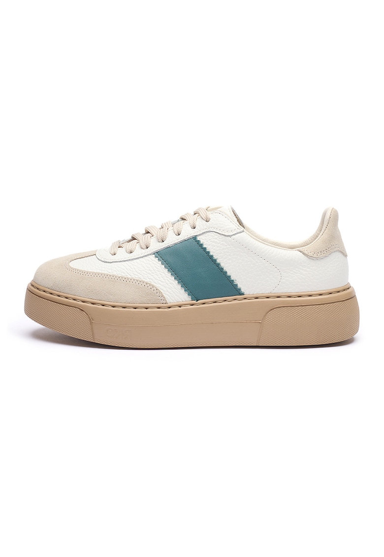 Pantofi sport de piele cu insertii de piele intoarsa June - Alb/Bej