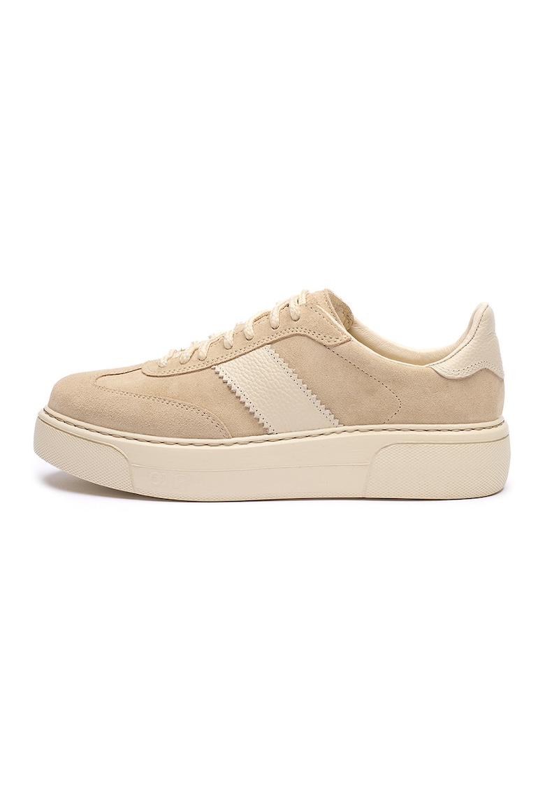 Pantofi sport de piele cu insertii de piele intoarsa June - Bej inchis