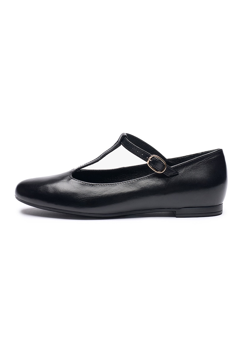 Balerini de piele cu catarama Judie - Negru