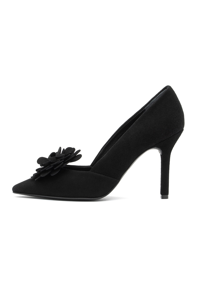 Pantofi de piele intoarsa cu accesoriu floral detasabil Aga - Negru