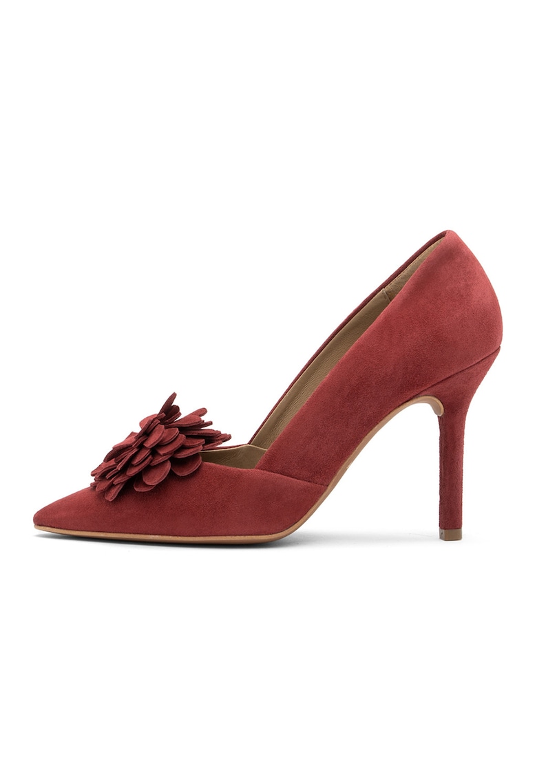 Pantofi de piele intoarsa cu accesoriu floral detasabil Aga - Visiniu