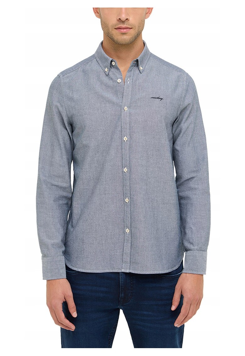 Camasa Barbati - Edinburg - Slim Fit - Maneci Lungi - Cu Nasturi - Design Simplu - Fara Buzunare - 100% Bumbac - M INTL - Albastru