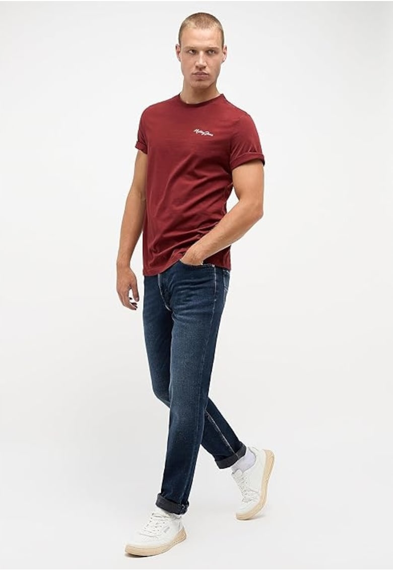 Blugi Barbati - Washington - Straight Fit - Talie Medie - Fermoar - Lungqfwqw - 5 Buzunare - Bumbac - Elastan - Albastru - Albastru