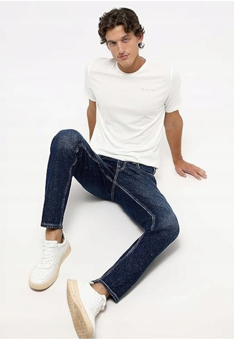 Blugi Barbati - Washington - Straight Fit - Talie Medie - Fermoar - Lungi - 5 Buzunare - Bumbac - Elastan - Albastru - Albastru