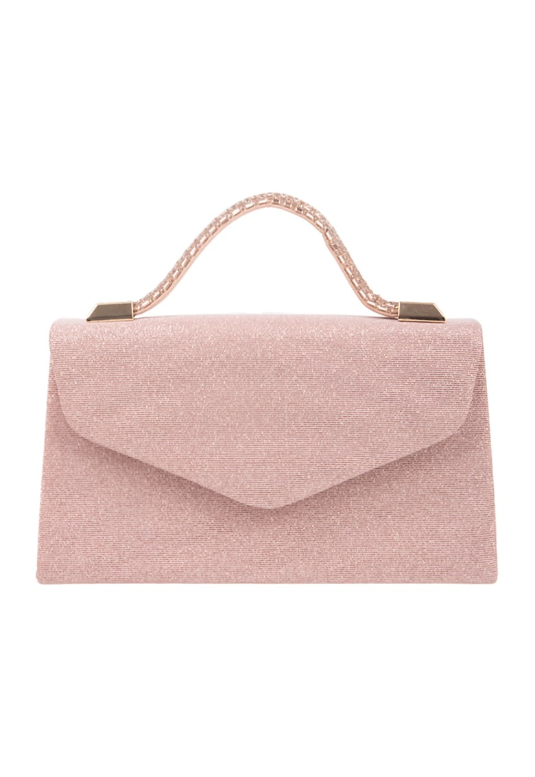 Geanta-plic cu aspect stralucitor si bareta din lant - Roz pastel