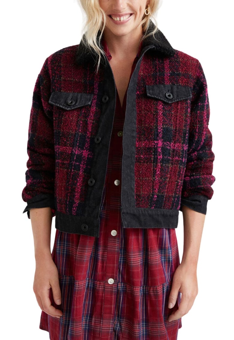 Jacheta in carouri cu garnituri de tweed si denim Aciano