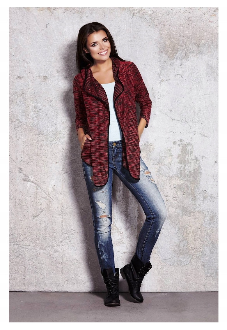 Cardigan Larg Femei - Bordo - L/XL - 95% Poliester - Fason Lejer