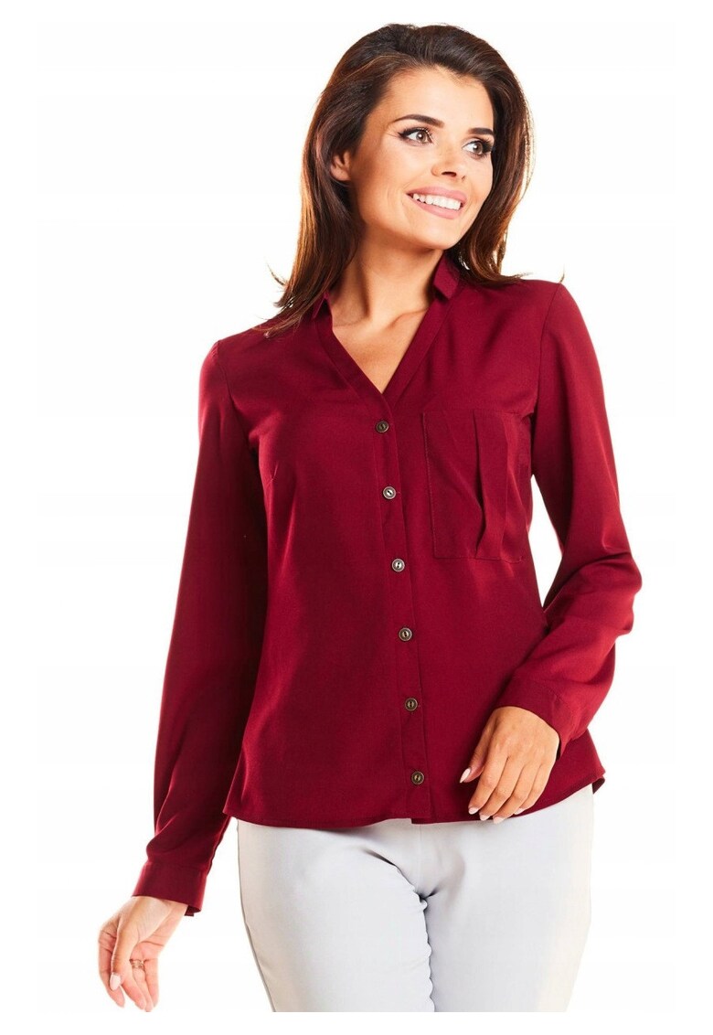 Camasa Dama - 98% Poliester - 2% Elastan - Stil Casual - Birou - Elegant - Business - Slim Fit - Decolteu Cu Guler - Maneca Lunga - Bordo - Bordeaux