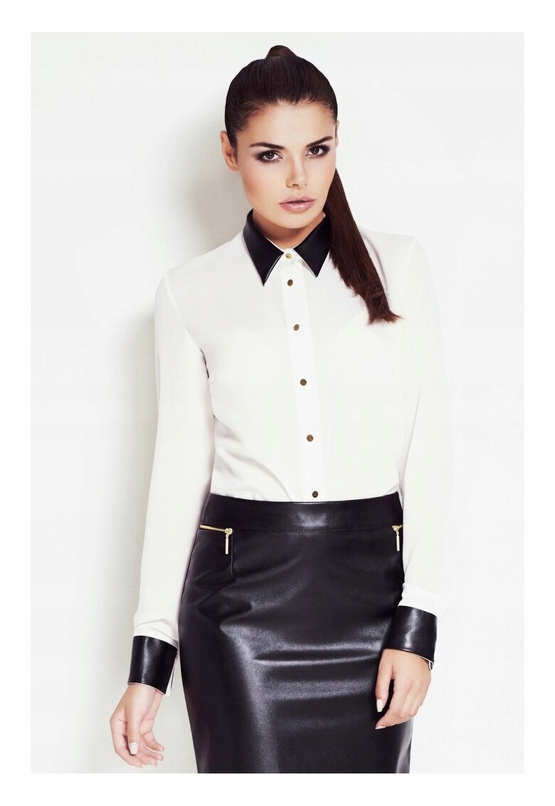 Camasa Dama - M - 98% Poliester - 2% Elastan - Croi Slim Fit - Ajustata Pe Silueta - Cu Nasturi Aurii - Maneca Lunga - Decolteu Cu Guler - Alb