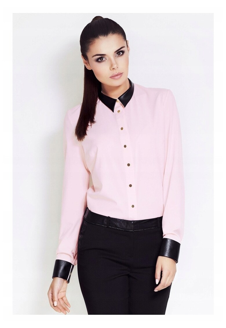 Camasa Dama - 98% Poliester - 2% Elastan - Croi Slim Fit - Ajustata Pe Silueta - Cu Nasturi Aurii - Maneci Lungi - Decolteu Cu Guler - Roz - Roz