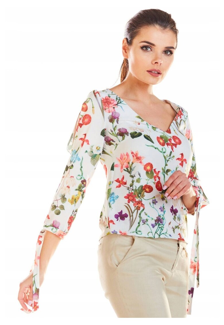 Bluza Dama - S - Stil Casual Si Elegant - 98% Poliester - 2% Elastan - Cu Decolteu In V - Maneci 3/4 - Croi Lejer - Tesatura Delicata Si Fluida - Ecru