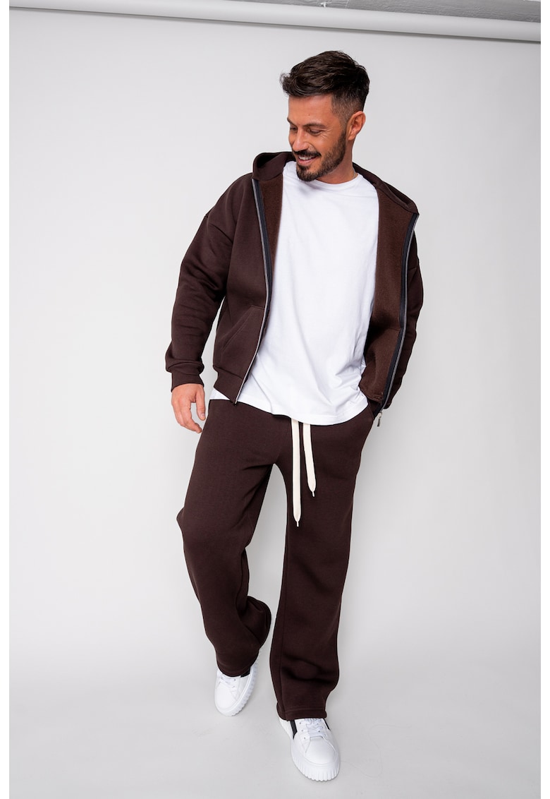 Set Winter CozyWide hanorac cu fermoar si pantalon drept Brown 19553