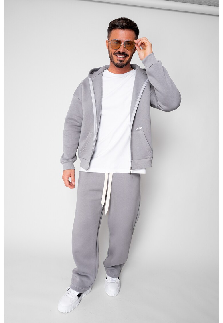 Set Winter CozyWide hanorac cu fermoar si pantalon drept Grey 19557