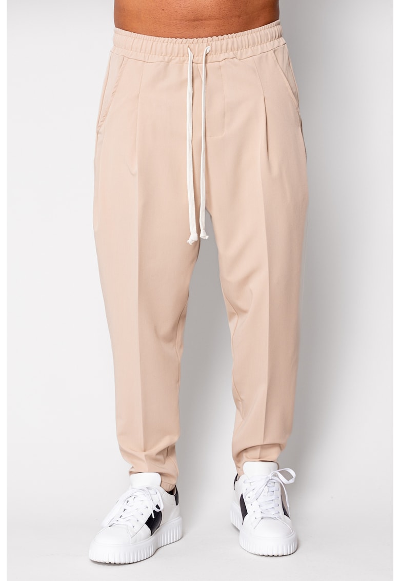 Pantalon lung larg cu snur Beige 19577 - Bej