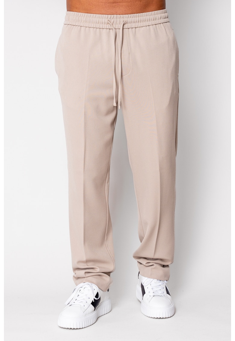 Pantalon lung drept cu snur Beige 19655 - Bej