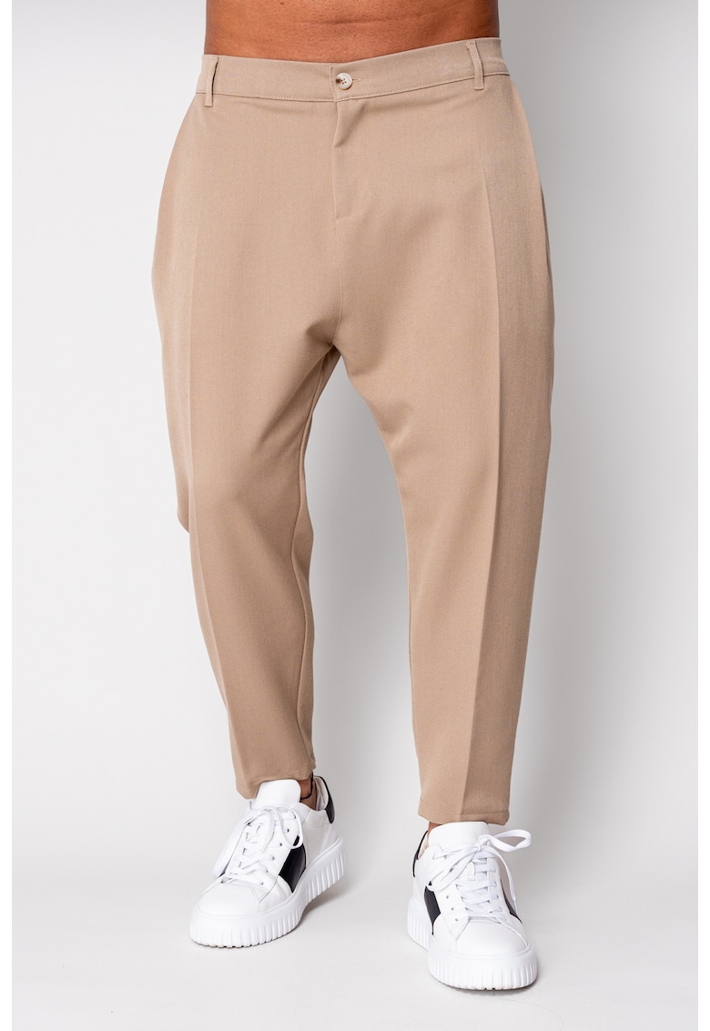 Pantalon lung conic cu tur lasat Beige 19675 - Bej