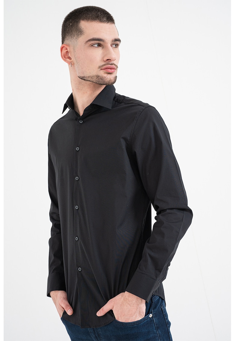 Camasa regular fit cu model uni - Negru