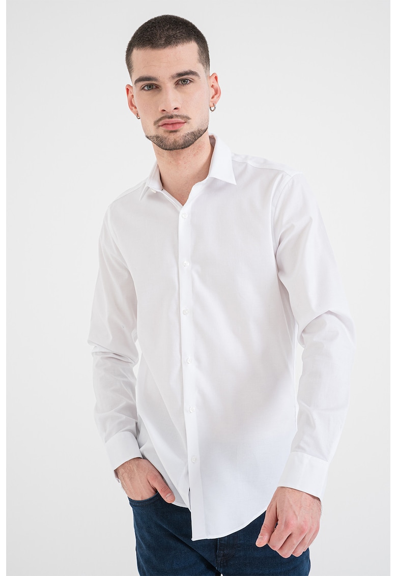 Camasa slim-fit cu model uni - Alb