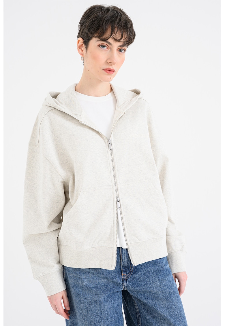 Hanorac lejer cu model uni si fermoar - Crem