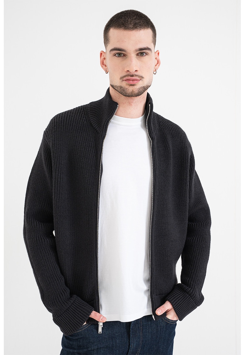 Cardigan din amestec de lana cu fermoar - Negru