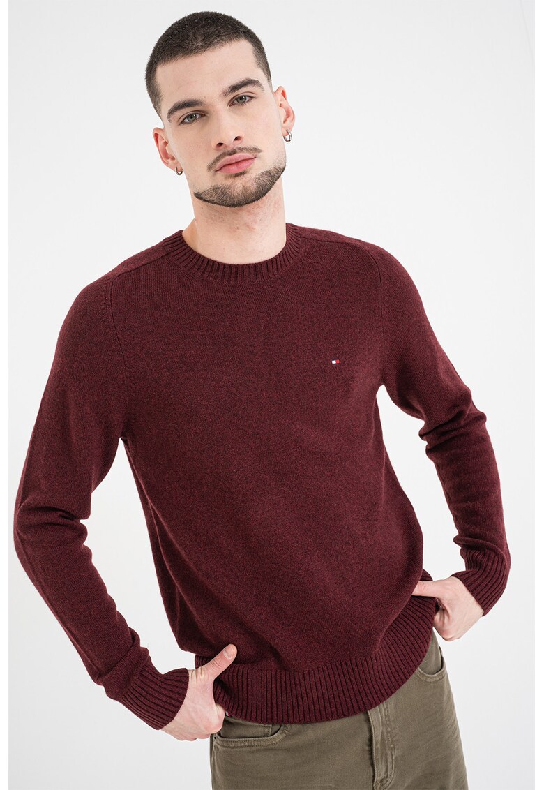 Pulover din lana cu logo discret - Rosu inchis