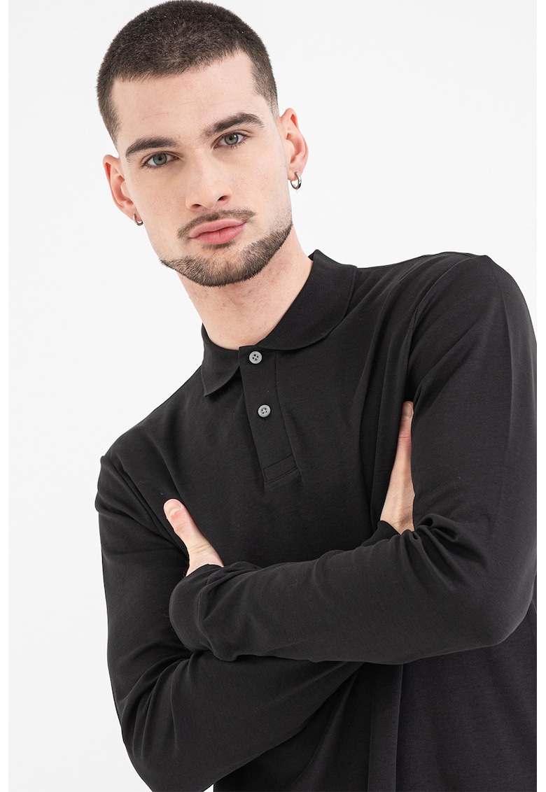 Bluza polo cu logo discret - Negru