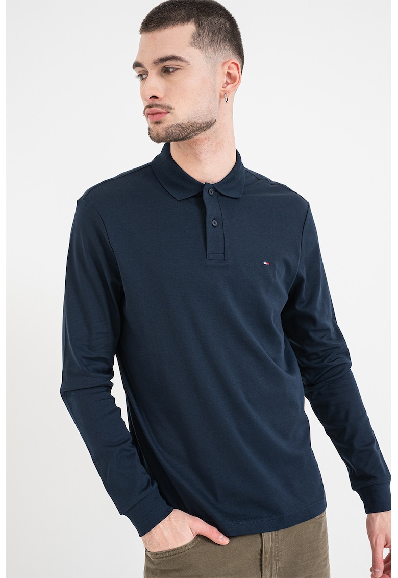 Bluza polo cu logo discret - Bleumarin