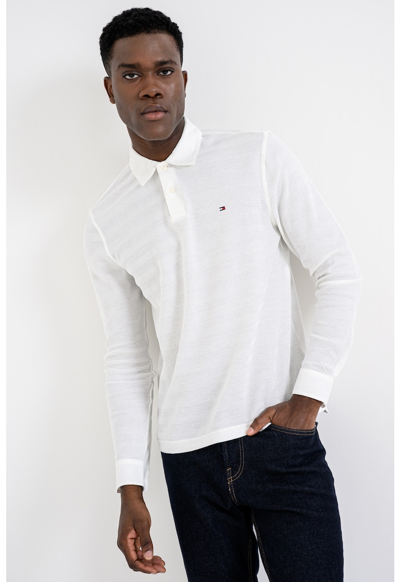 Bluza polo cu logo discret - Alb optic