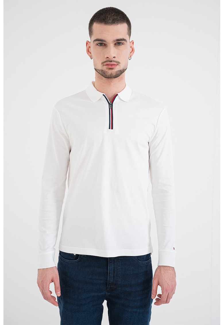 Bluza polo cu fenta cu fermoar - Alb