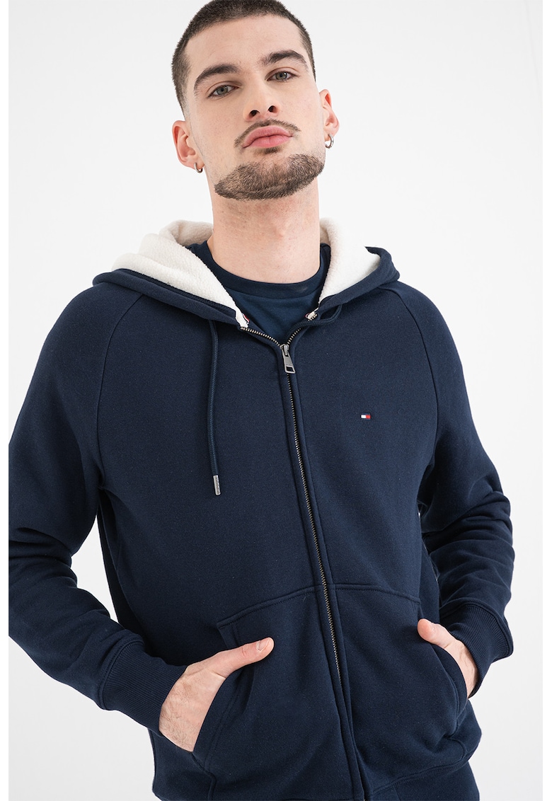 Hanorac cu fermoar si snur de ajustare - Bleumarin