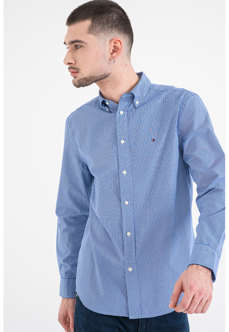 Camasa regular fit cu model gingham - Albastru petrol