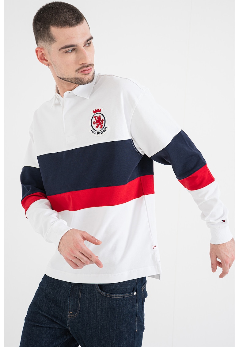 Bluza polo cu detaliu logo - Rosu/Alb/Bleumarin