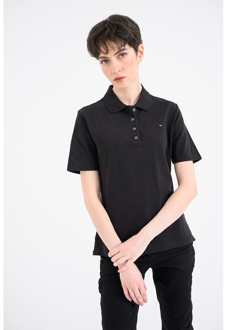Tricou polo regular-fit cu logo discret - Negru