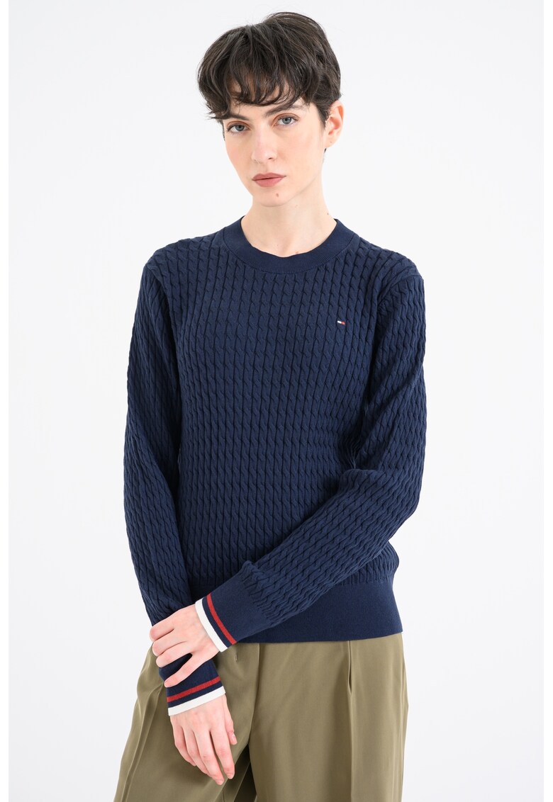 Pulover din bumbac organic cu model torsade - Bleumarin