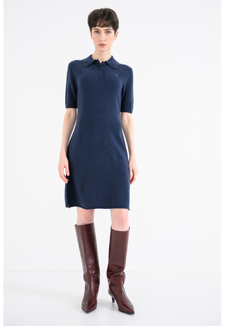 Rochie-triocu din lana cu guler polo - Bleumarin