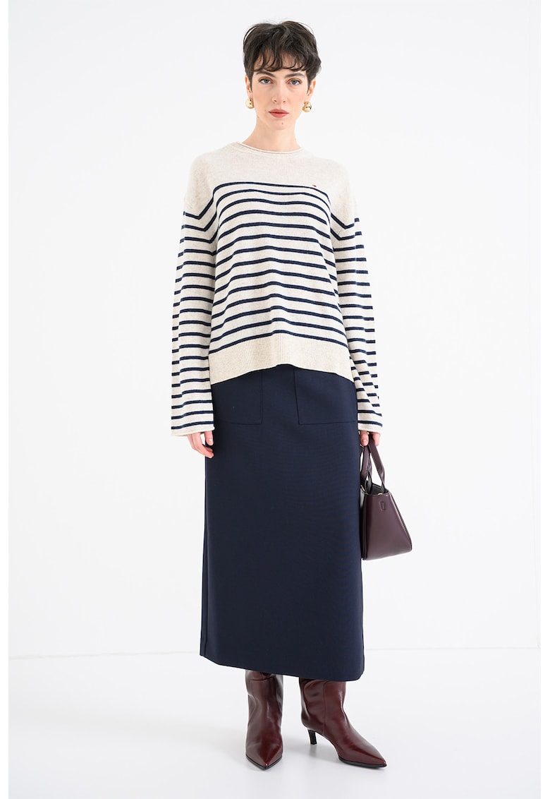 Pulover lejer din lana - Crem/Bleumarin