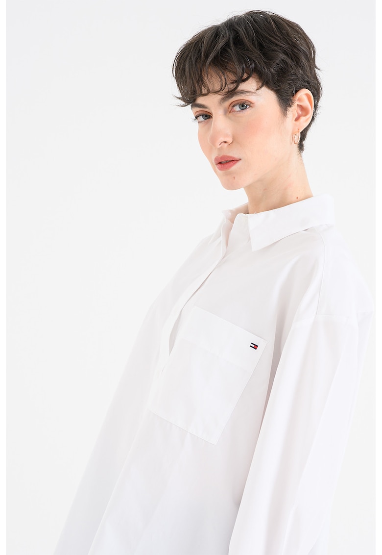 Camasa supradimensionata din bumbac cu maneci cazute - Alb