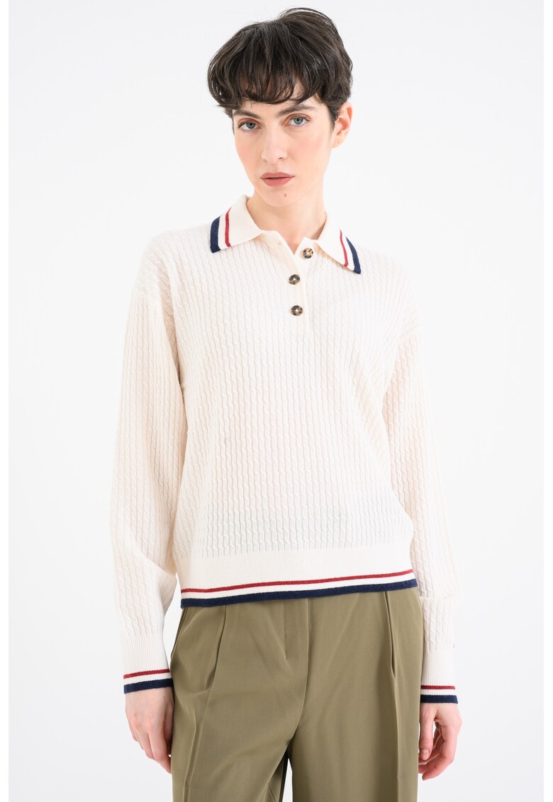 Pulover polo din amestec de lana si casmir - Alb murdar