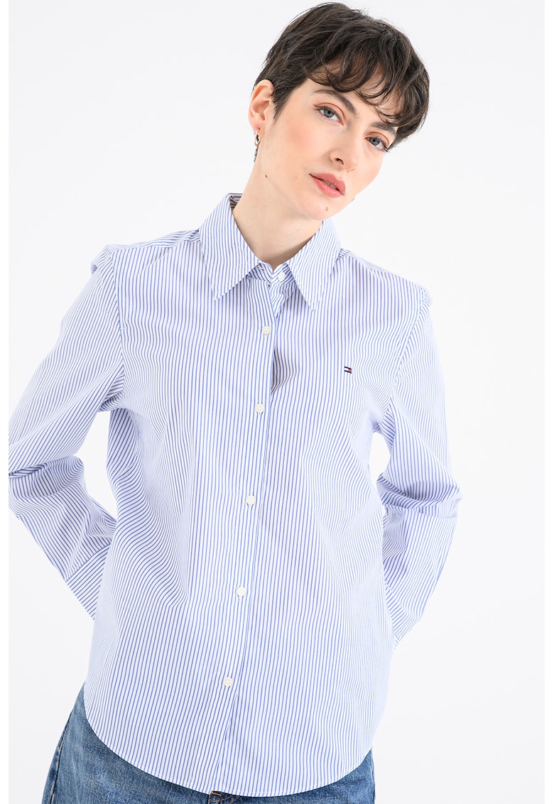 Camasa regular fit cu guler ascutit - Alb/Albastru petrol