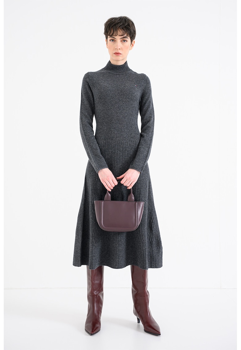 Rochie-pulover midi din lana - Gri melange