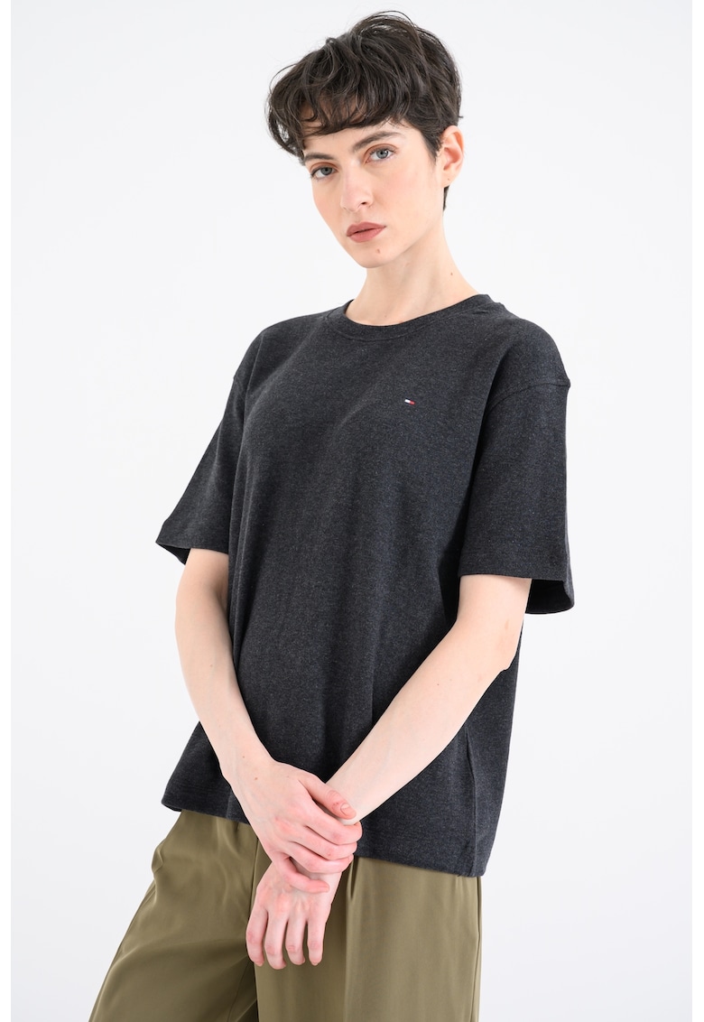 Tricou lejer din bumbac - Negru melange