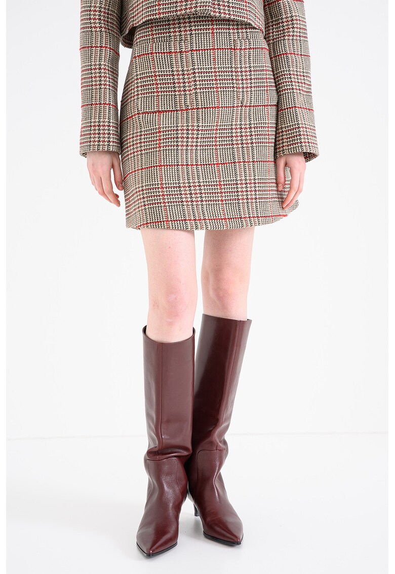 Fusta mini cu model in carouri - Rosu/Maro taupe