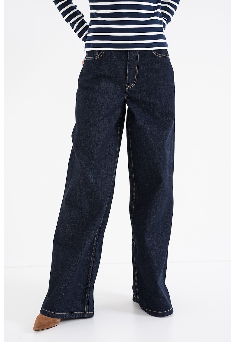 Blugi cu croiala ampla si talie inalta - Bleumarin