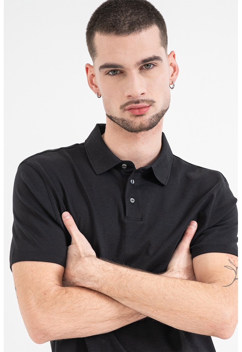 Tricou polo slim fit din bumbac - Negru