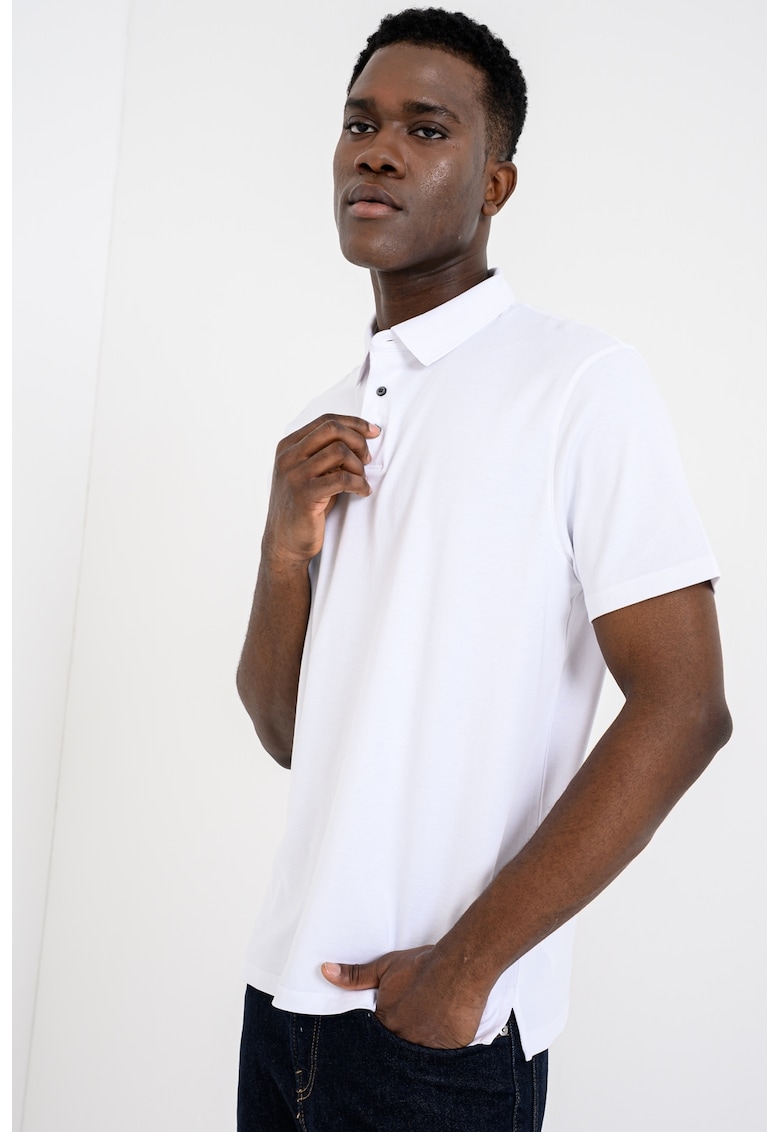 Tricou polo slim fit din bumbac - Alb