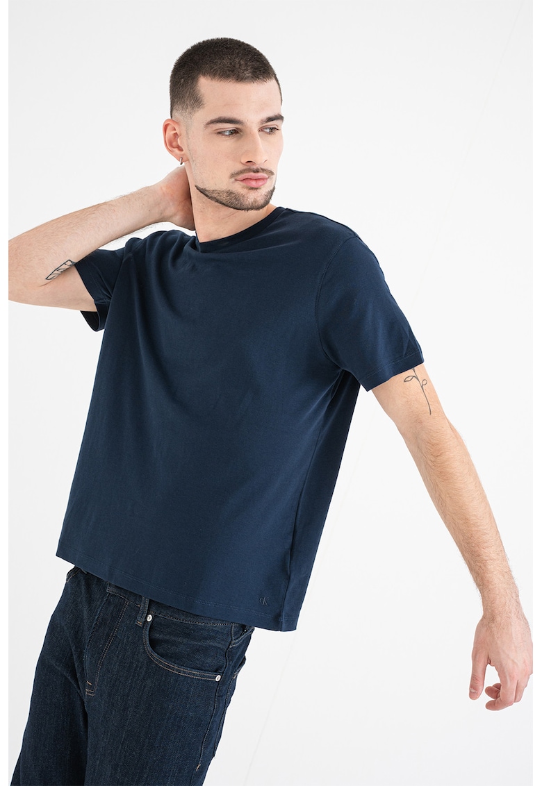 Tricou din bumbac cu model uni - Bleumarin