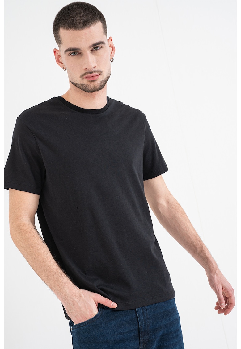 Tricou din bumbac cu model uni - Negru