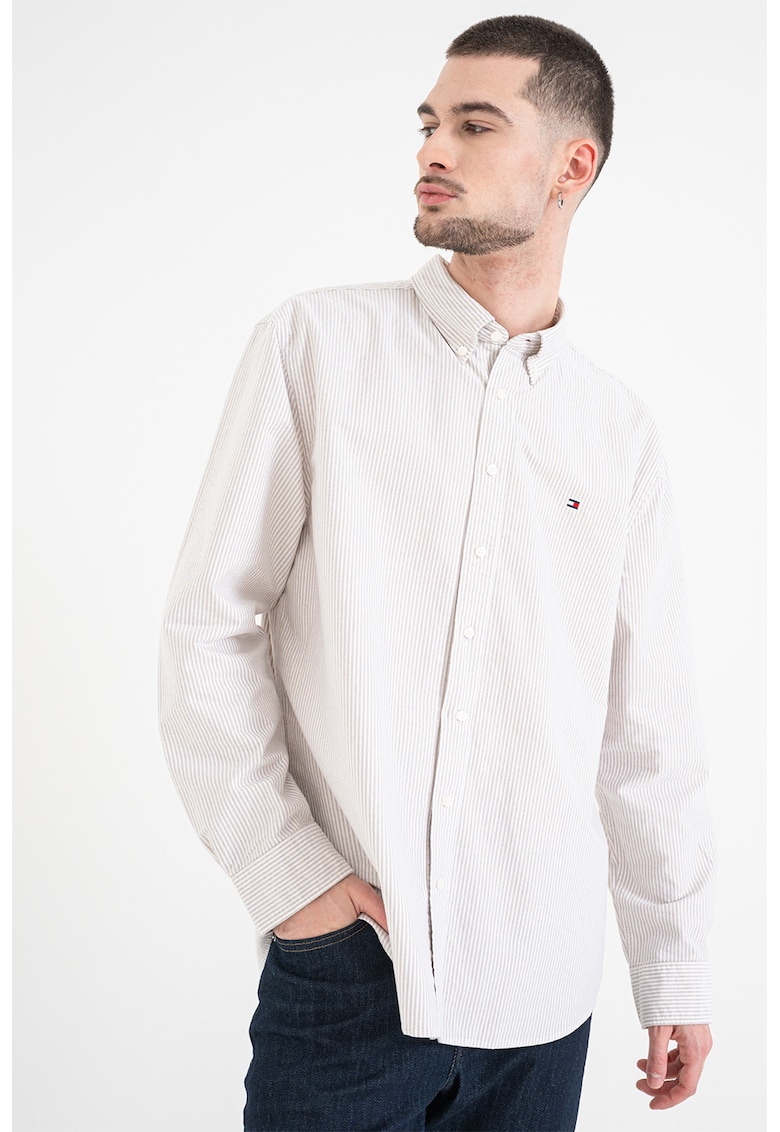 Camasa Oxford regular fit cu model in dungi Heritage - Alb murdar/Bej deschis