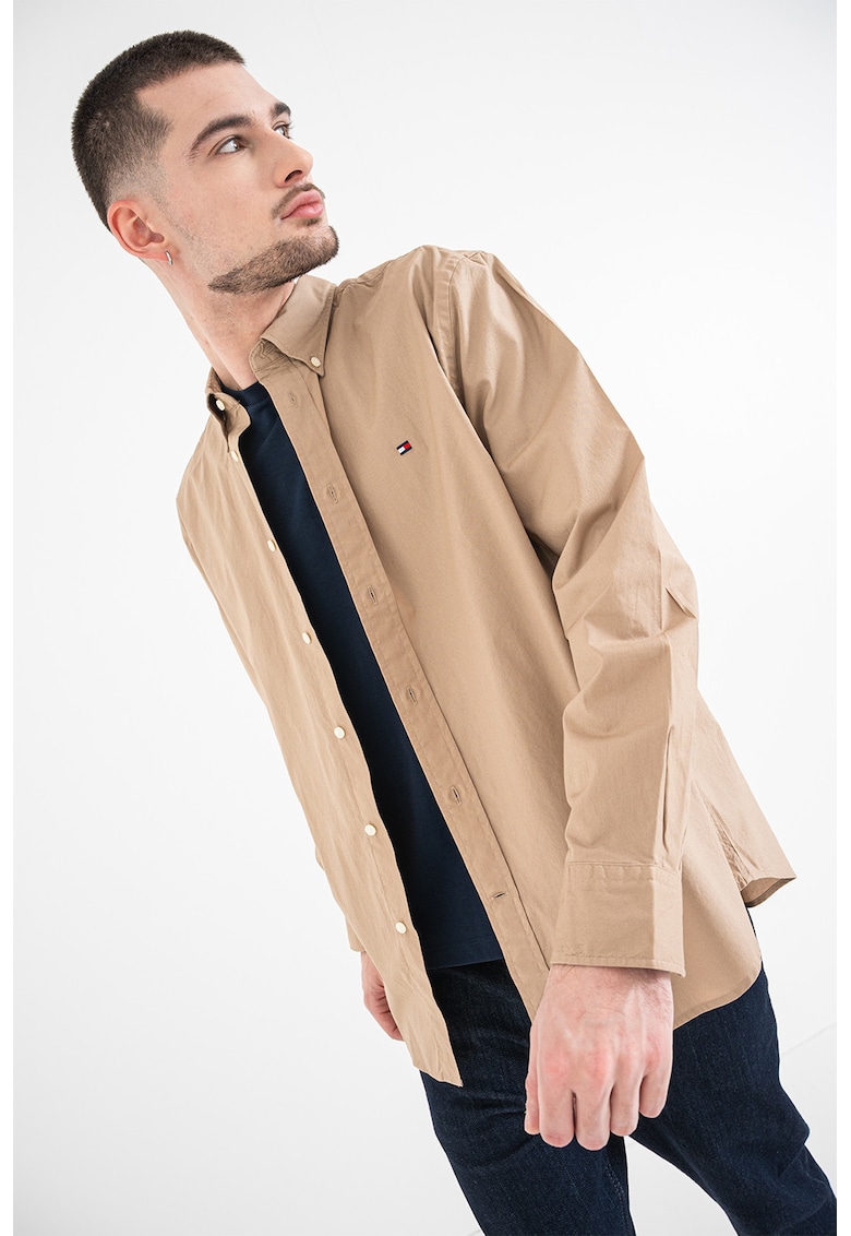 Camasa de poplin cu guler fixat cu nasturi - Maro taupe