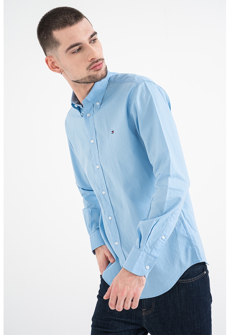 Camasa din bumbac cu guler Oxford - Albastru glaciar